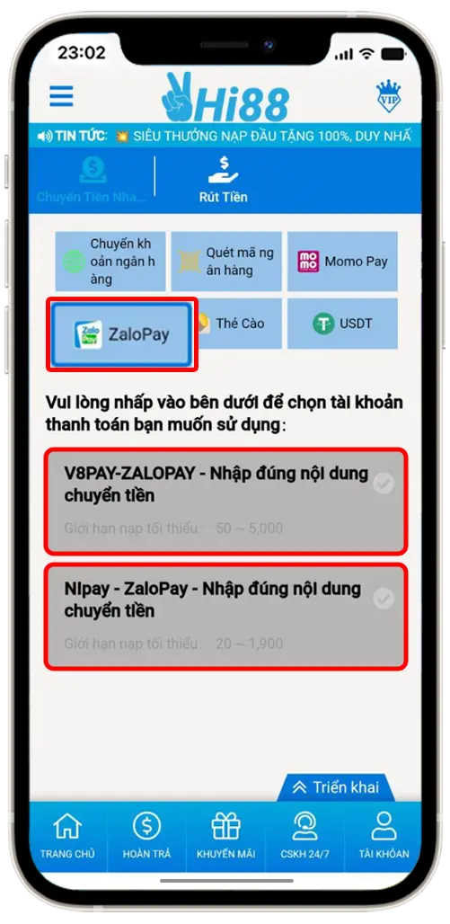 Bước 2: Chọn "Zalo Pay" → Chọn kênh thanh toán bất kỳ.